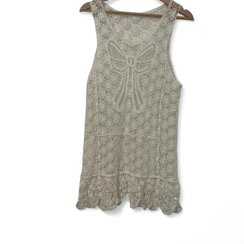 Asha Crochet Lace Tank Top Womens Small White Butterfly Scalloped Boho Excellent